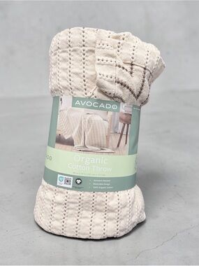 Avocado 100% Organic Cotton Cream/Brown Reversible Throw Blanket
